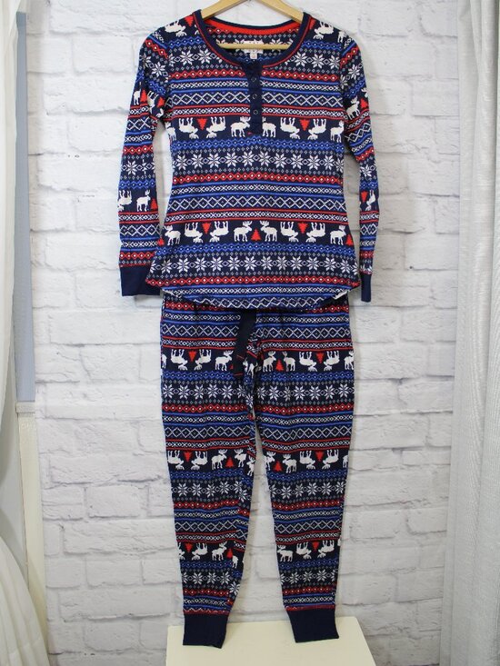 Lanz Of Salzburg Other - Lanz Small Blue Red Moose Fair Isle Longsleeve 100% Cotton Pajama Set FLAW